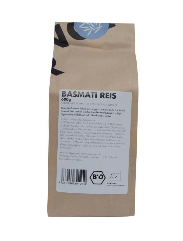 COOK and ENJOY Shop Basmati Reis 600g Bio von Reishunger Etikett