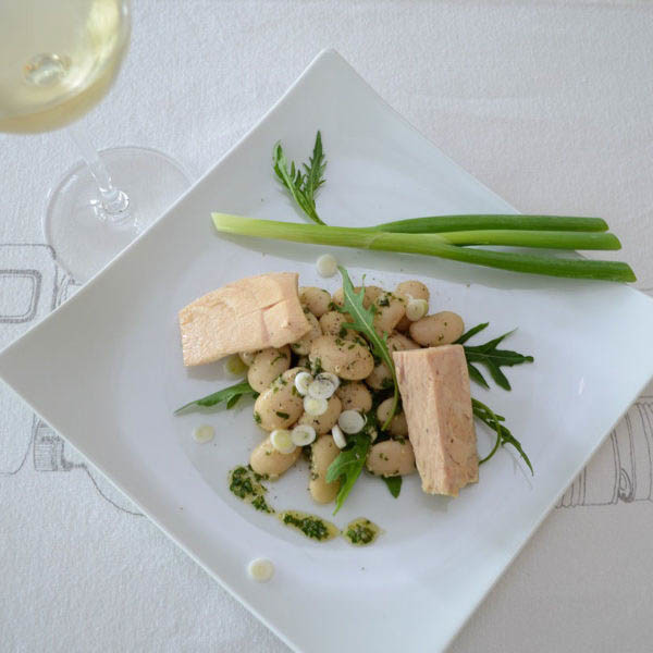 COOK and ENJOY Rezept Weißer Bohnensalat mit Pesto & Aubergine oder Thunfisch mit Pesto Aubergine oder Thunfisch