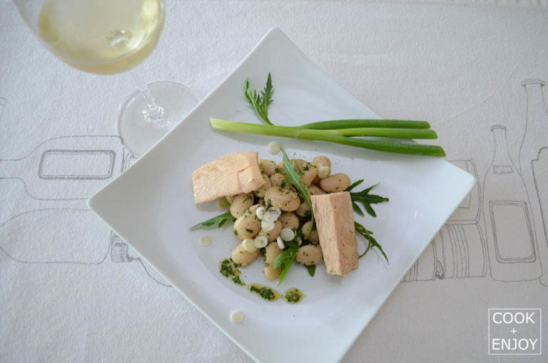 COOK and ENJOY Rezept Weißer Bohnensalat mit Pesto & Aubergine oder Thunfisch mit Pesto Aubergine oder Thunfisch