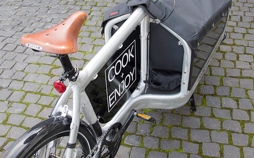 COOK and ENJOY Shop Auslieferung Dreieich Feinkost Wein Lastenfahrrad Cargo Bike