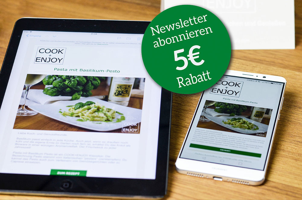 COOK+ENJOY Newsletter abonnieren Gutschein 5€ Rabatt für Anmeldung
